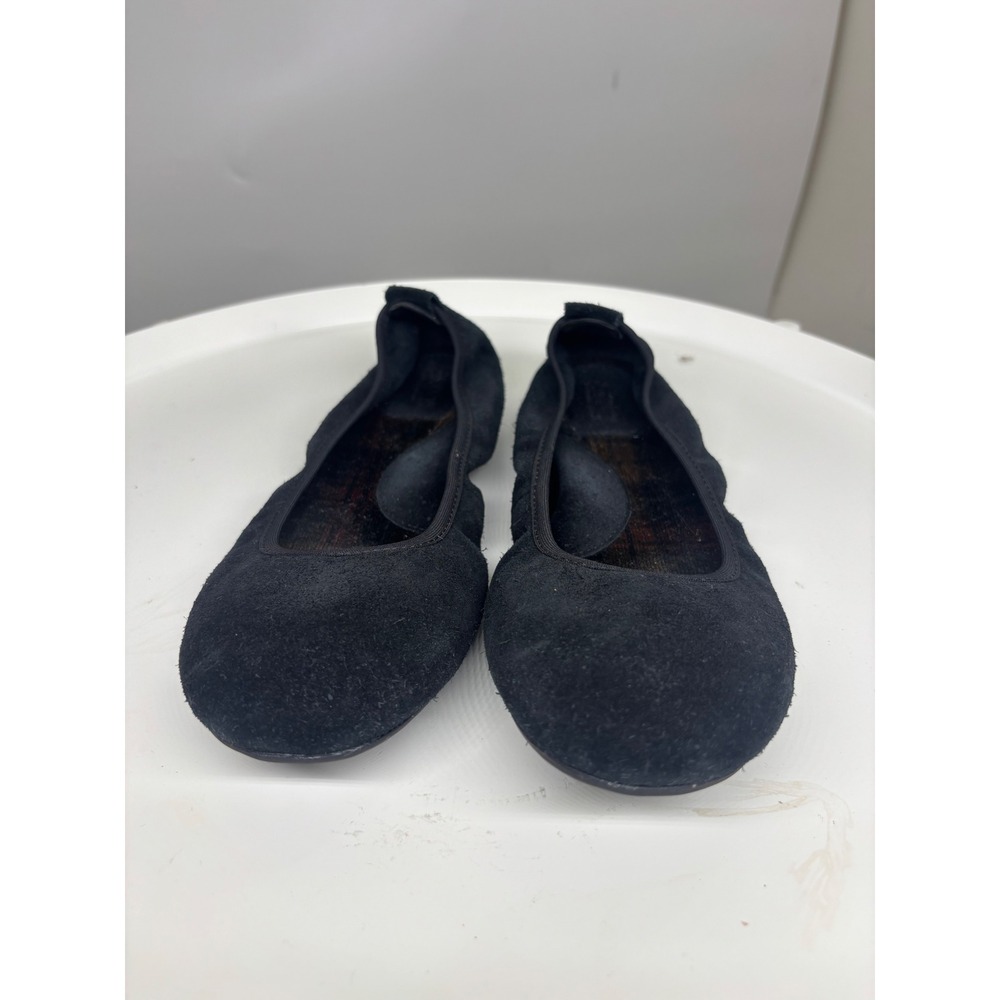 Born Black Suede Ballet Flats Round Toe Plaid Lining ScrunchSlip On 7.5
